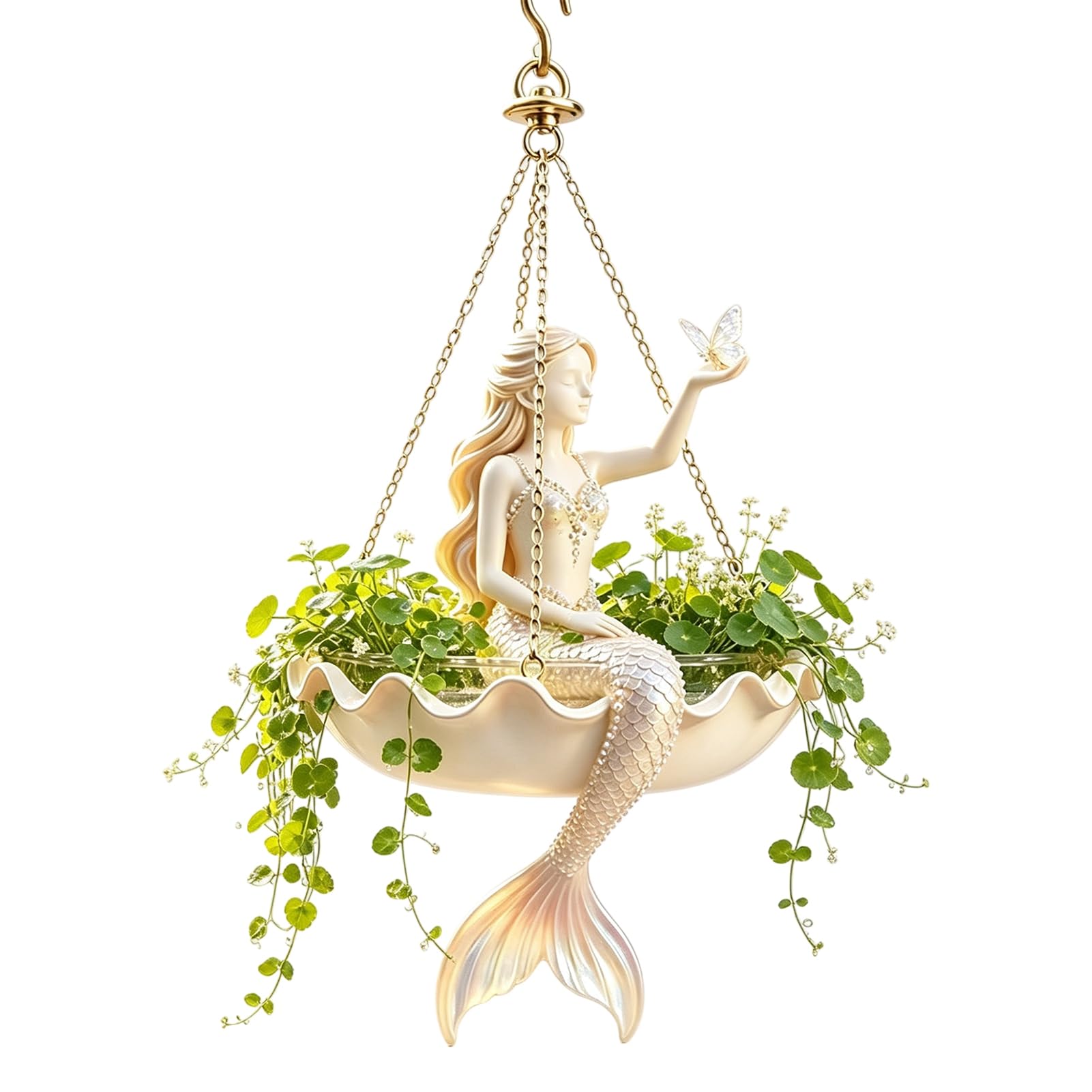 Virelynx Fairy Ballet Dancer Mermaid Hanging Planter – Resin Decorative Flower Pot, Metal Chain Outdoor Indoor Garden Patio Balcony
