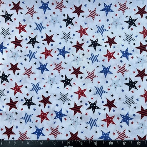 100% Cotton Fabric by The Yard for Sewing, Quilting, DIY Crafts - 43 Inches Wide (Patriotic Red White Blue Stars)