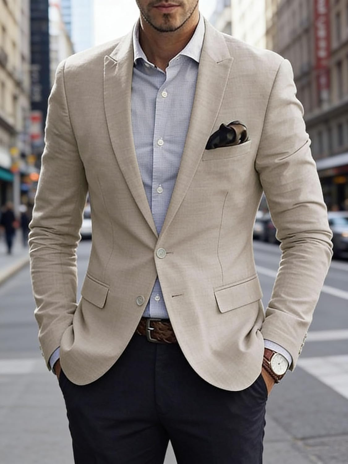 VENNYNG Men's Linen Cotton Blend Blazer Jacket Smart Casual Lightweight Sport Coat Beach Wedding Business
