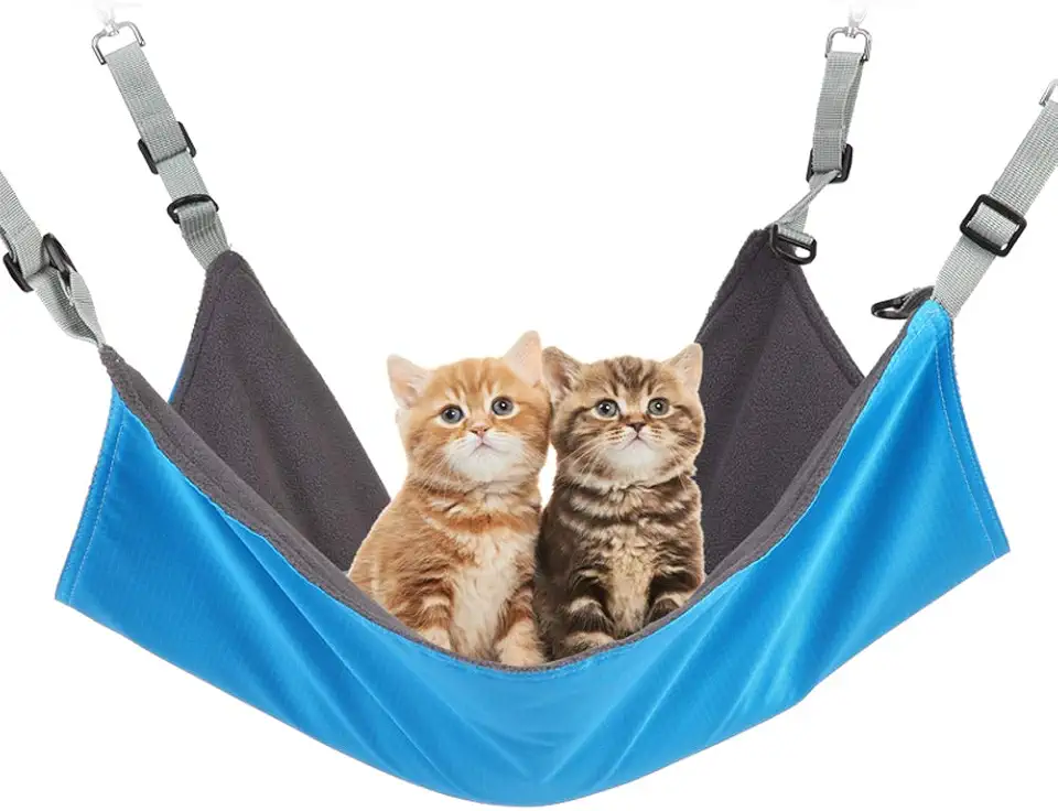 Hanging Cat Hammock, Pet Hammock for Cage, Adjustable Cat Bed Two Sides Comfortable/Waterproof Resting Sleepy Pad for Cats Small Dogs Rabbits or Other Small Animals (Blue)