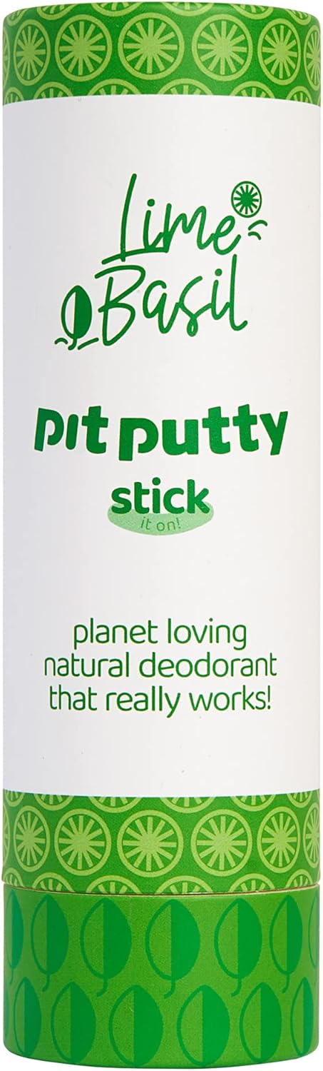 Natural Deodorant Stick Plastic Free | Vegan & Eco-Friendly Deodorant By Pit Putty | 100% Natural Deodorant For Women & Men 80g (Lime Basil)
