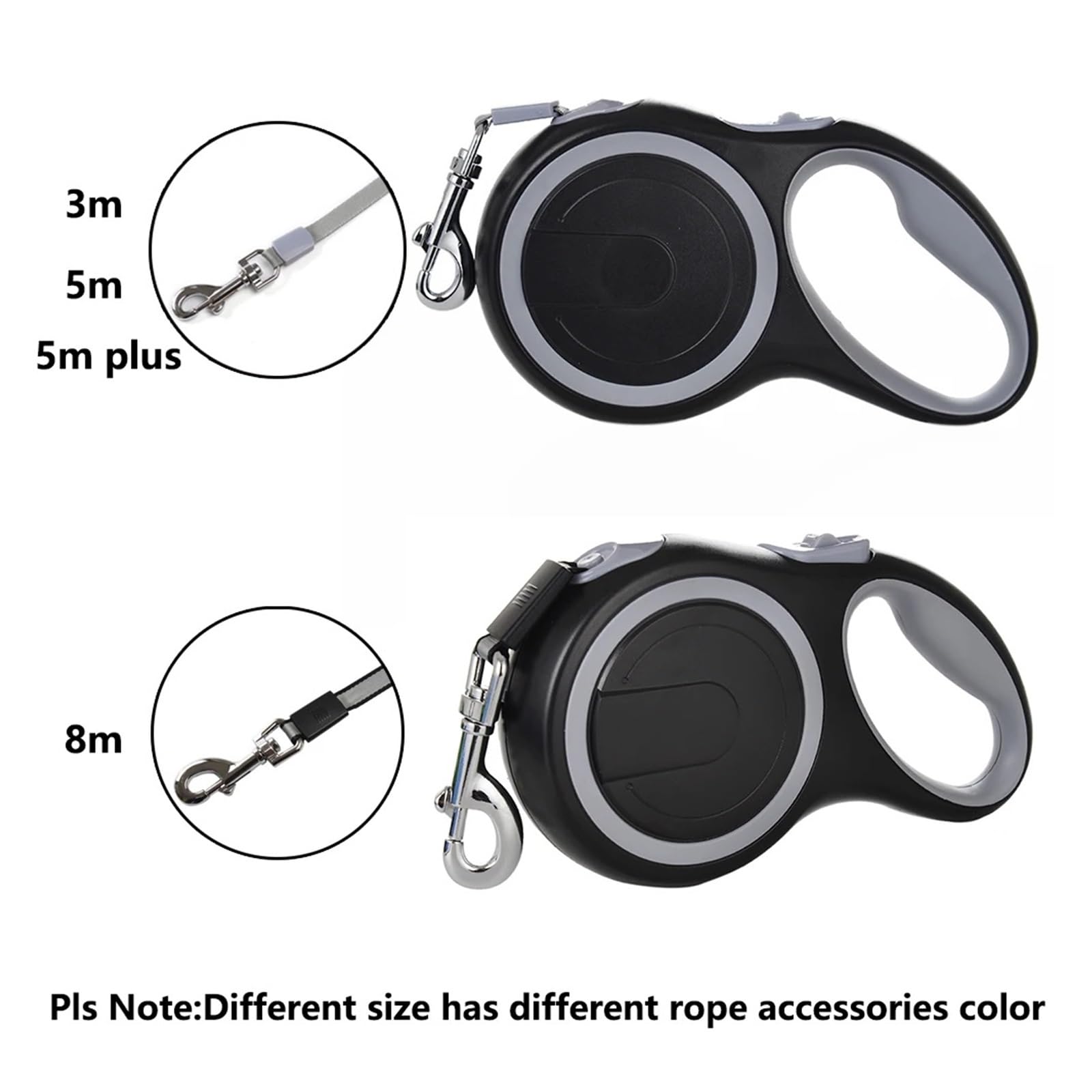 Ausziehbares Roulette-Halsband, Zubehör für kleine Hunde, verstellbar, langlebig, Hundeseil (Grau, L)