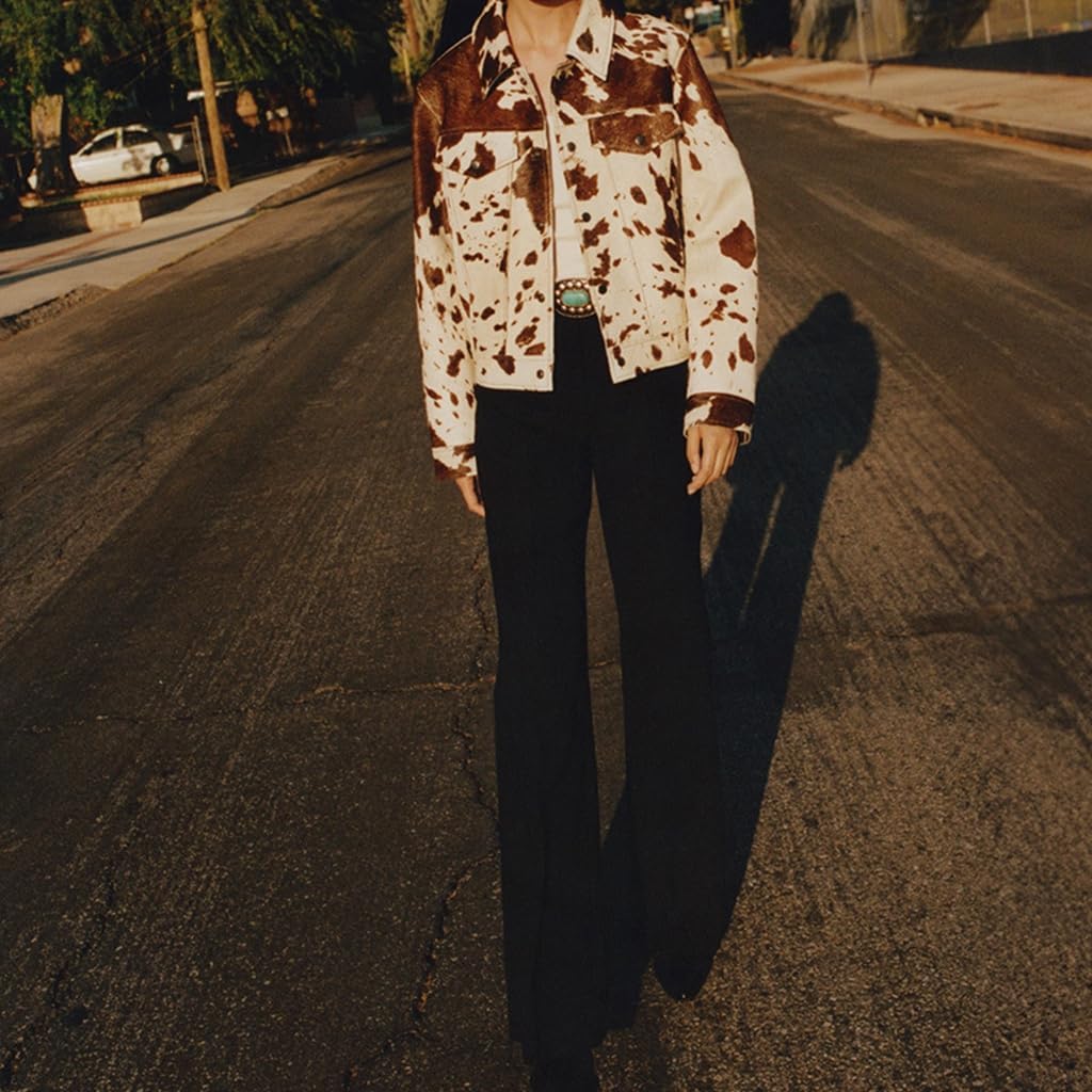 White Denim Jacket Women Cropped Irregular Printing Long Sleeve Button Down Denim Jacket for Women Trendy 2024