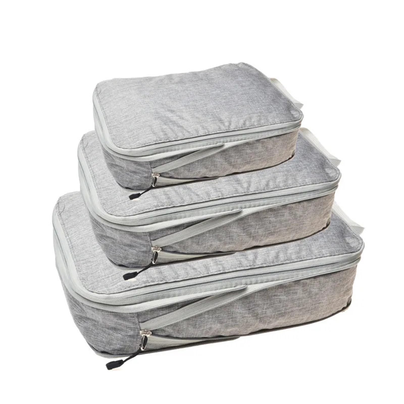 BHOUTY 3 Pieces Compressible Packing Travel Storage Bag Cubes Waterproof Suitcase Nylon Portable With Handbag Luggage Organizer(Matte grey)