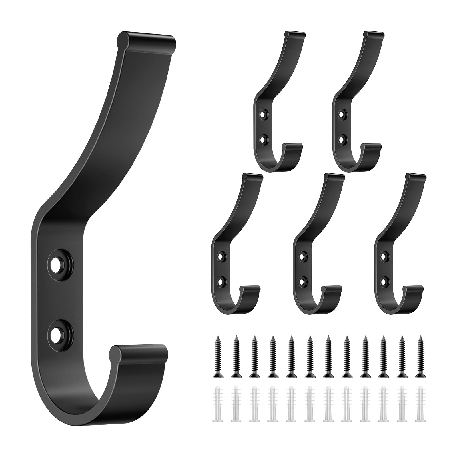 Optish 6 Stück Kleiderhaken Wand, Garderobenhaken Schwarz Kleiderhaken zum Schrauben für Akustikpaneele, Eingangsbereich, Schlafzimmer, Küche für Jacken, Hüte, Schals und Handtaschen