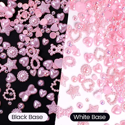 500Pcs Pink Pearls Heart Nail Charms Mixed Styles Flatback Heart Bowknots Star Cute Assorted Pink Pearls Heart Beads 3D Nail Art Charms Material Embellishments For Nail Art Diy Crafts Accessories #TOP2