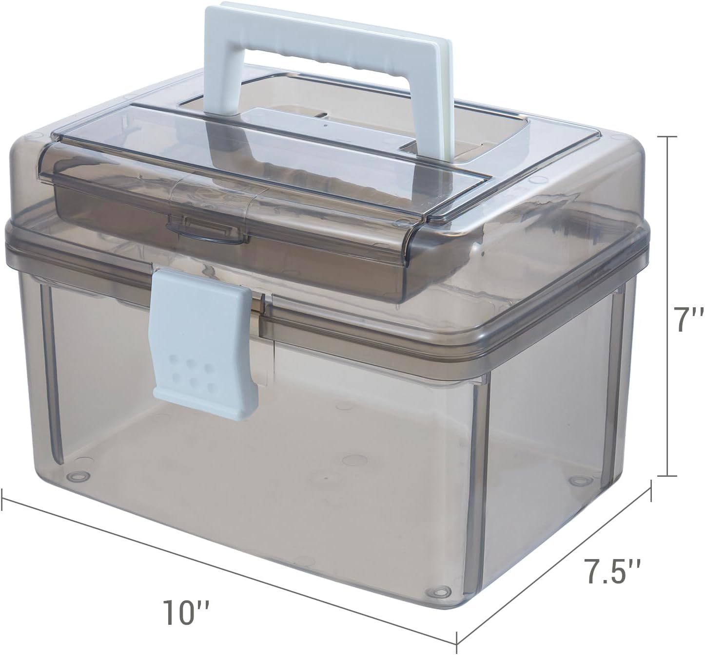 MyGift 10 Inch First Aid Transparent Gray Bin with Clear Removable Tray, Quick Access Lid Flap and Carrying Handle, Portable Emergency Kit, Medical Supply Travel Tote, Medicine Storage Box Container