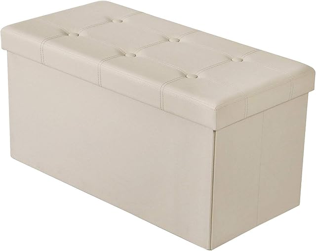 BRIAN & DANY Faux Leather Ottoman Storage Bench, Storage Chest, Toy Storage and Shoe Chest, Foot Rest with Cover - 76 x 38 x 38 cm (Beige)