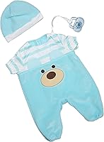 Vista 1 de JC Toys Mameluco de oso azul Traje de muñeca de bebé + sombrero + chupete A partir de 2 años Se adapta a muñecas de 12 a 14 pulgadas