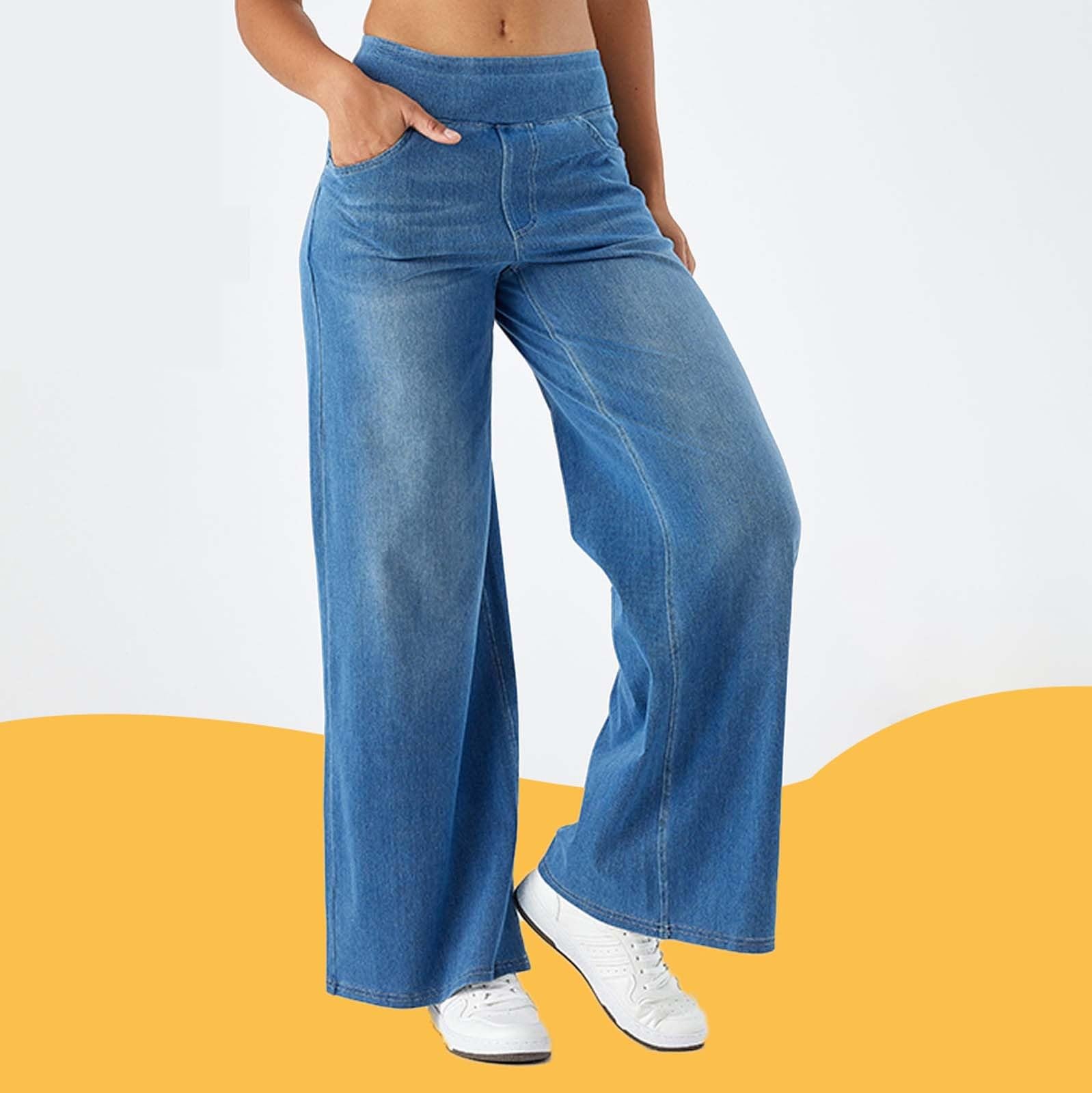 Jeans Femme Taille Haute- Jean Baggy Large à Enfiler Pantalon DéContracté Confortable Slim Et Doux pour La Peau IdéAl sans Ceinture Extensible Long Les Rendez-Vous Le Shopping Et SoiréEs