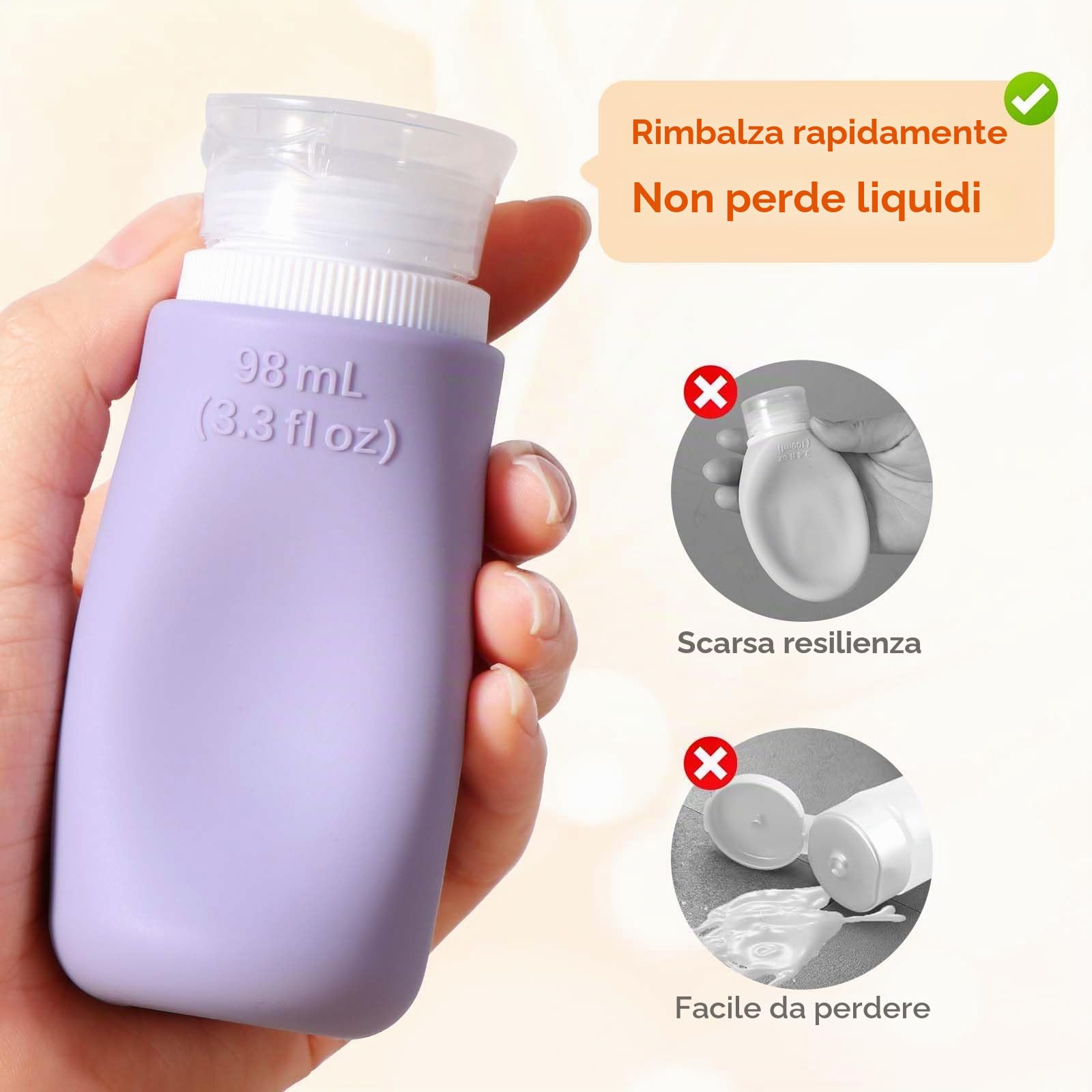 Diboniur Flaconi da Viaggio in Silicone, 4 Pezzi Boccette da Viaggio 98ml con con adesivi vuoti per Shampoo, Crema and Lozione