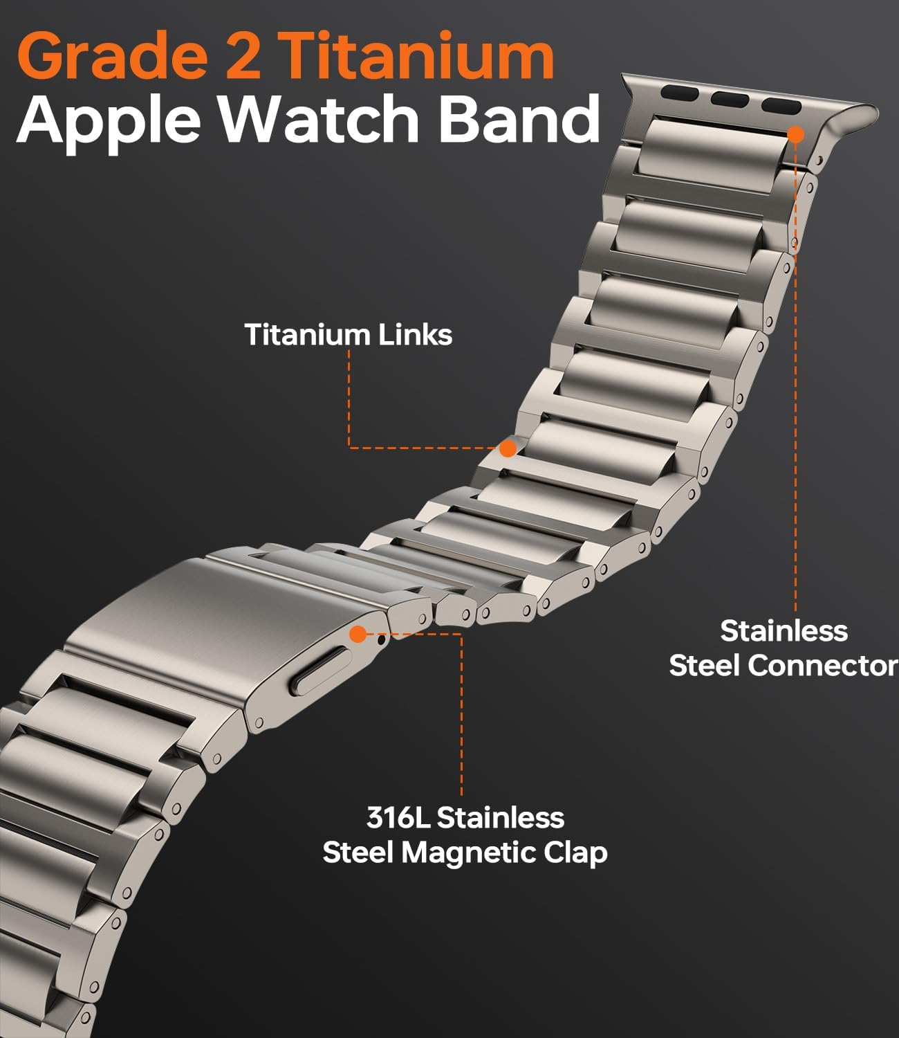 HONTECH Grade 2 Titanium Band Compatible with Apple Watch Ultra/Ultra 2 (49mm),Adjustable Titanium Apple Watch Band for Men,DLC Coating Scratch Resistant