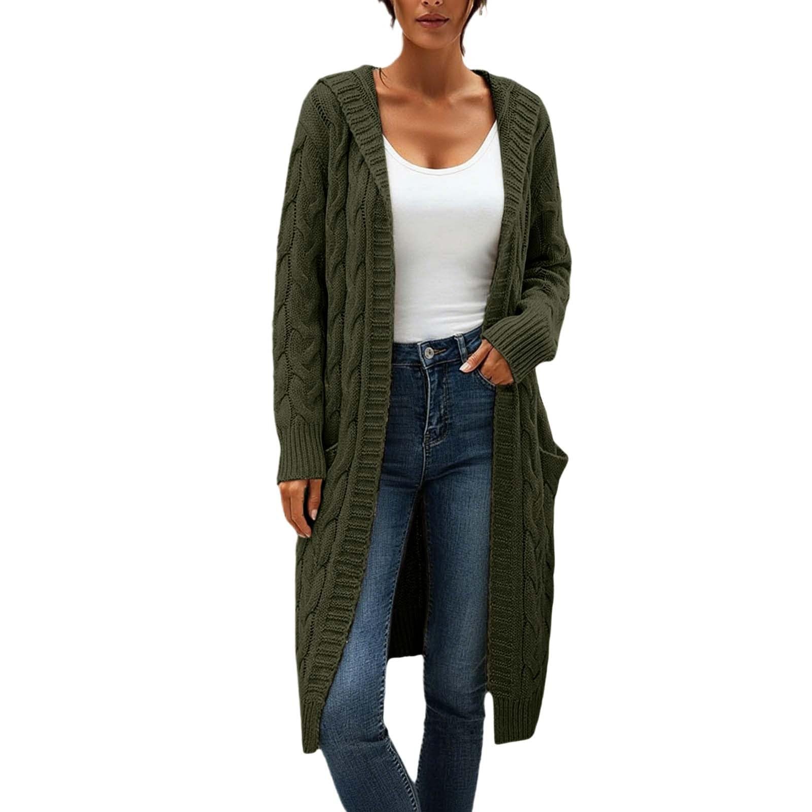 Knit Cardigans For Women Fall Thin Type Stylish Knit Cardigan With Pockets Extra Long Ankle Length Casual Sweater