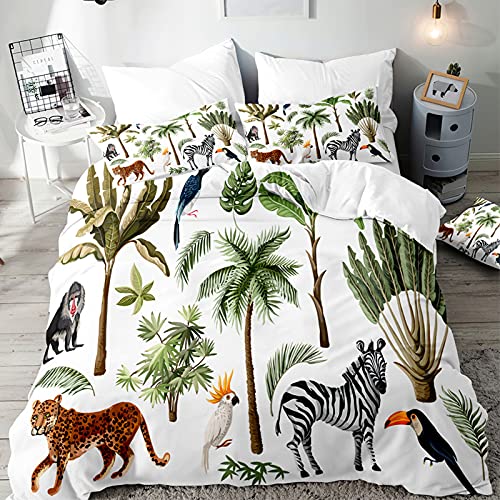 Chickwin Twin Size Duvet Cover For Boys, 3D Cute Cartoon Jungle Animal Bedding Set, Washed Microfiber Lightweight Soft Zoo Party Print Comforter Set (Twin-172×218 Cm, Jungle) #TOP1