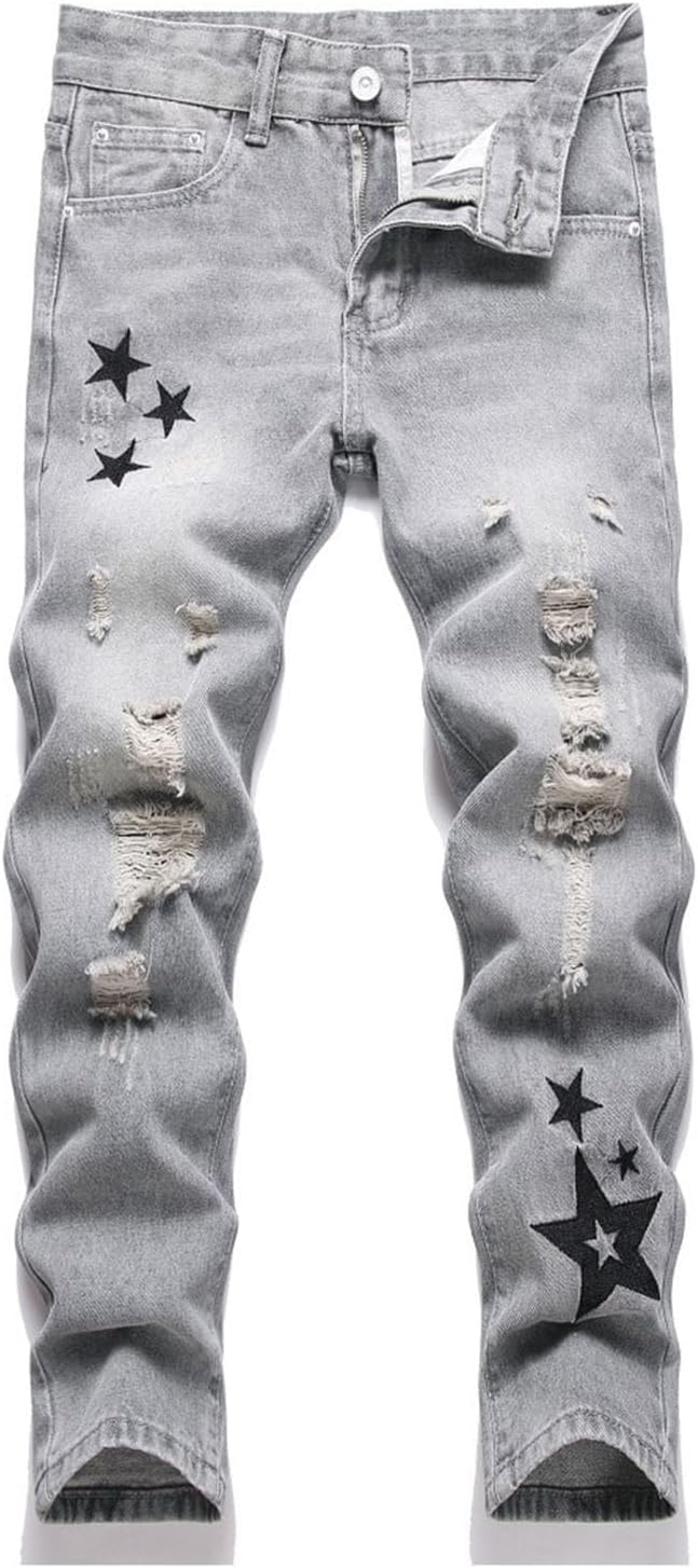Baggy Jeans for Kids Skinny Slim Fit Elastic Waist Pull On Relaxed Boys Pant Active Athletic Youth Workout Teenage Streetwear