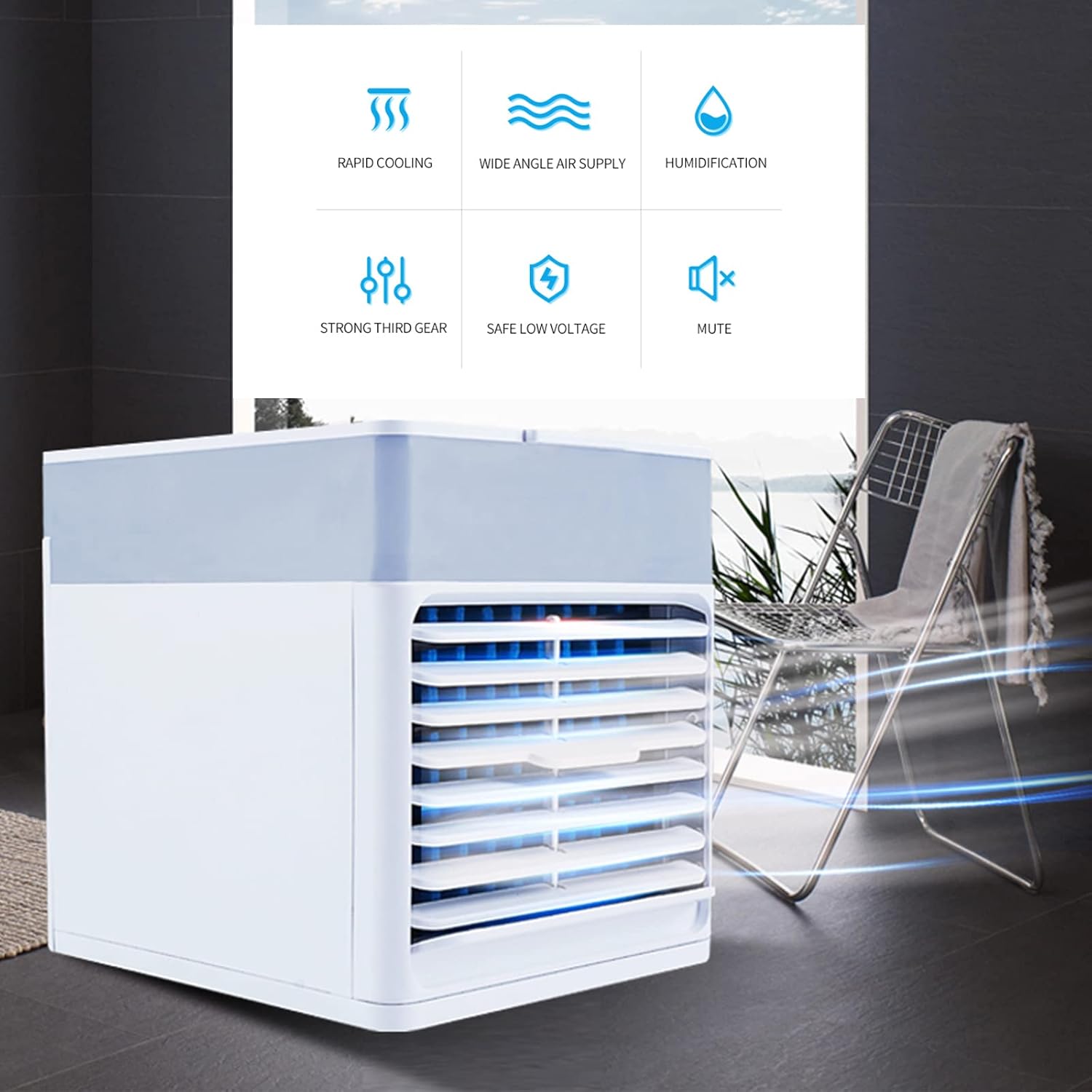 Desktop Air Cooler Mini Space Cooler with Misting Air Conditioning Fan 3 Wind Speeds USB Powered Quiet Air Cooler Cooling Fan Home Room Office