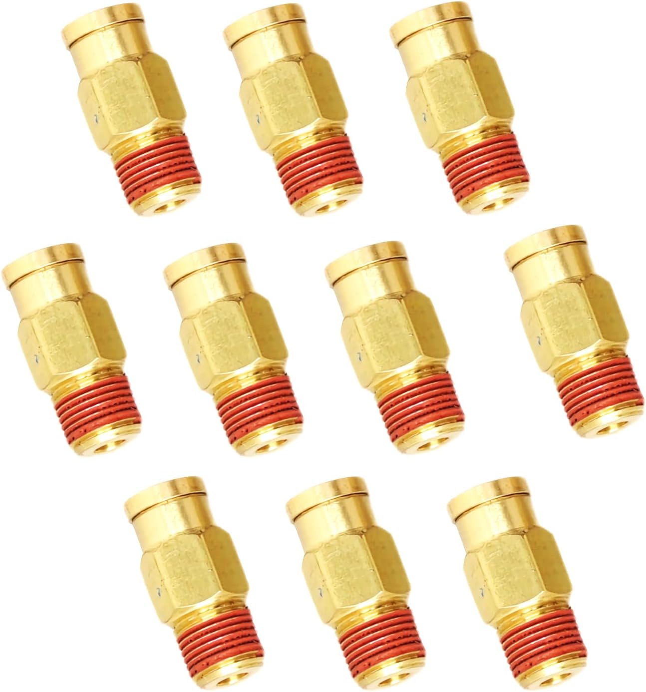 Push-to-Connect Pneumatic Fittings Set - 1/4" Tube OD x 1/8" NPT Male DOT Air Brake Line Fittings, 10pcs Brass Air Hose Quick Connect Fitting