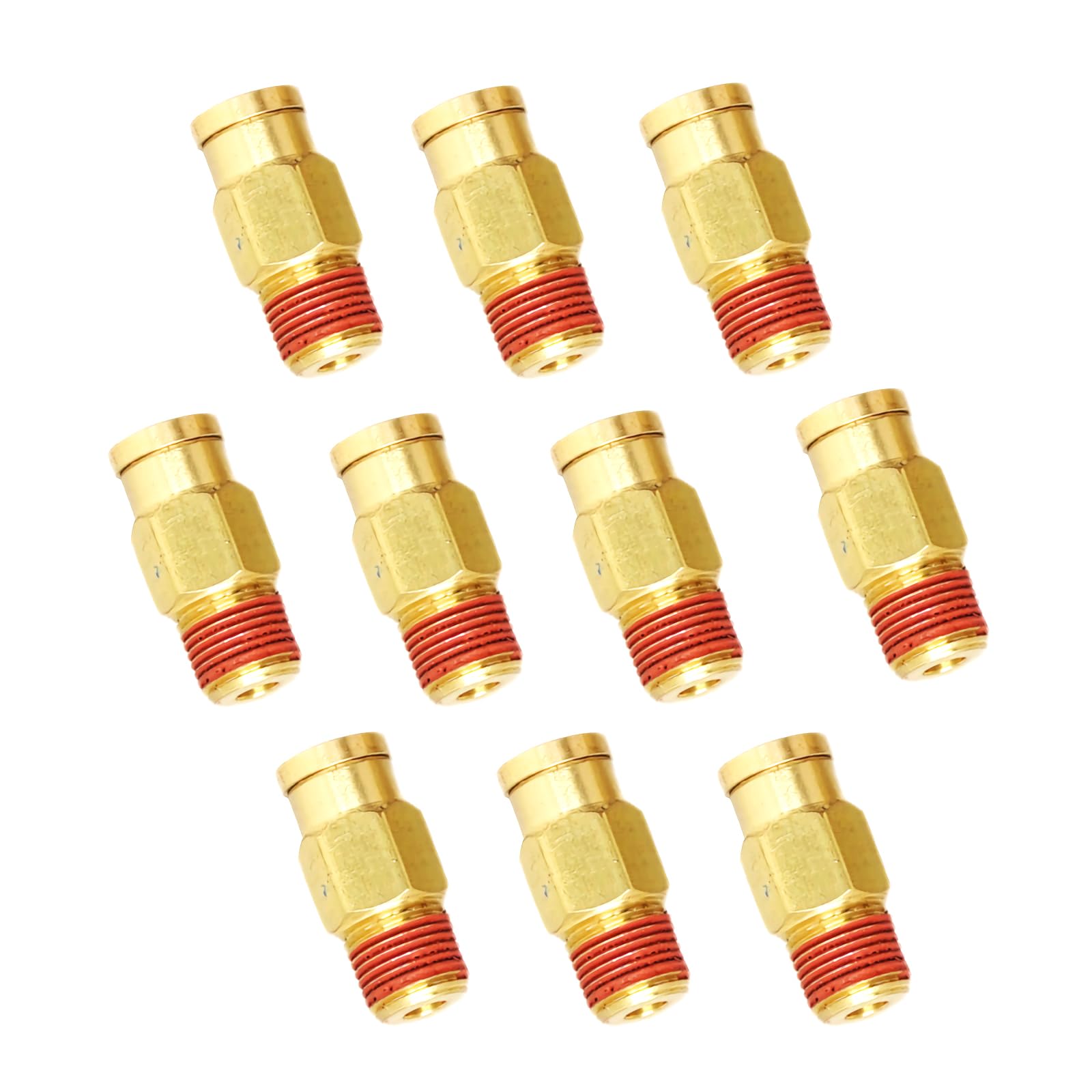 SXITHGKDW Push-to-Connect Pneumatic Fittings Set - 1/4" Tube OD x 1/8" NPT Male DOT Air Brake Line Fittings, 10pcs Brass Air Hose Quick Connect Fitting