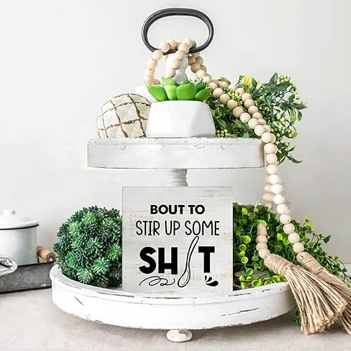Miniatura 5 de Cartel rústico para caja de madera con texto en inglés "Bout to Stir Up" (5 x 5 pulgadas)