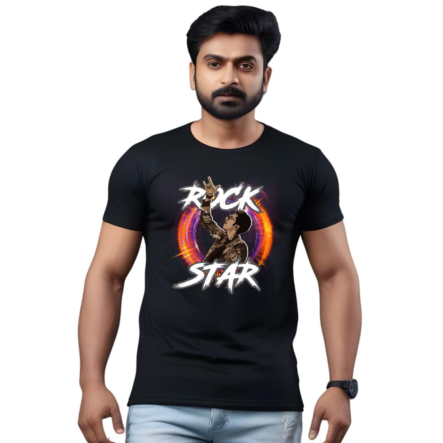 Printed t Shirt for Men and Women - Half Sleeve t-Shirt - Round Neck - Cotton - Funny Tshirt (Rockstar Anirudh)