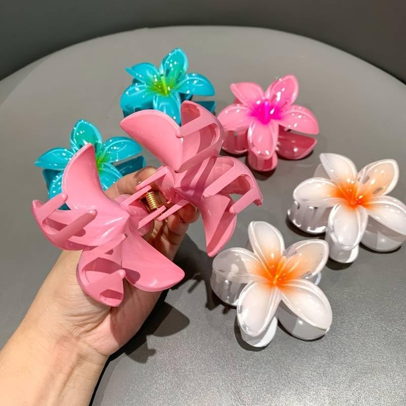Image of Cerrito 12 Pcs Flower Hair Claw Clips - Hawaiian Plumeria, Large NonSlip Clutchers for Hair, Strong Hold Hair Accessories For Thick or Thin Hair, Beach, Everyday Use(Multi-Size, Multicolor)