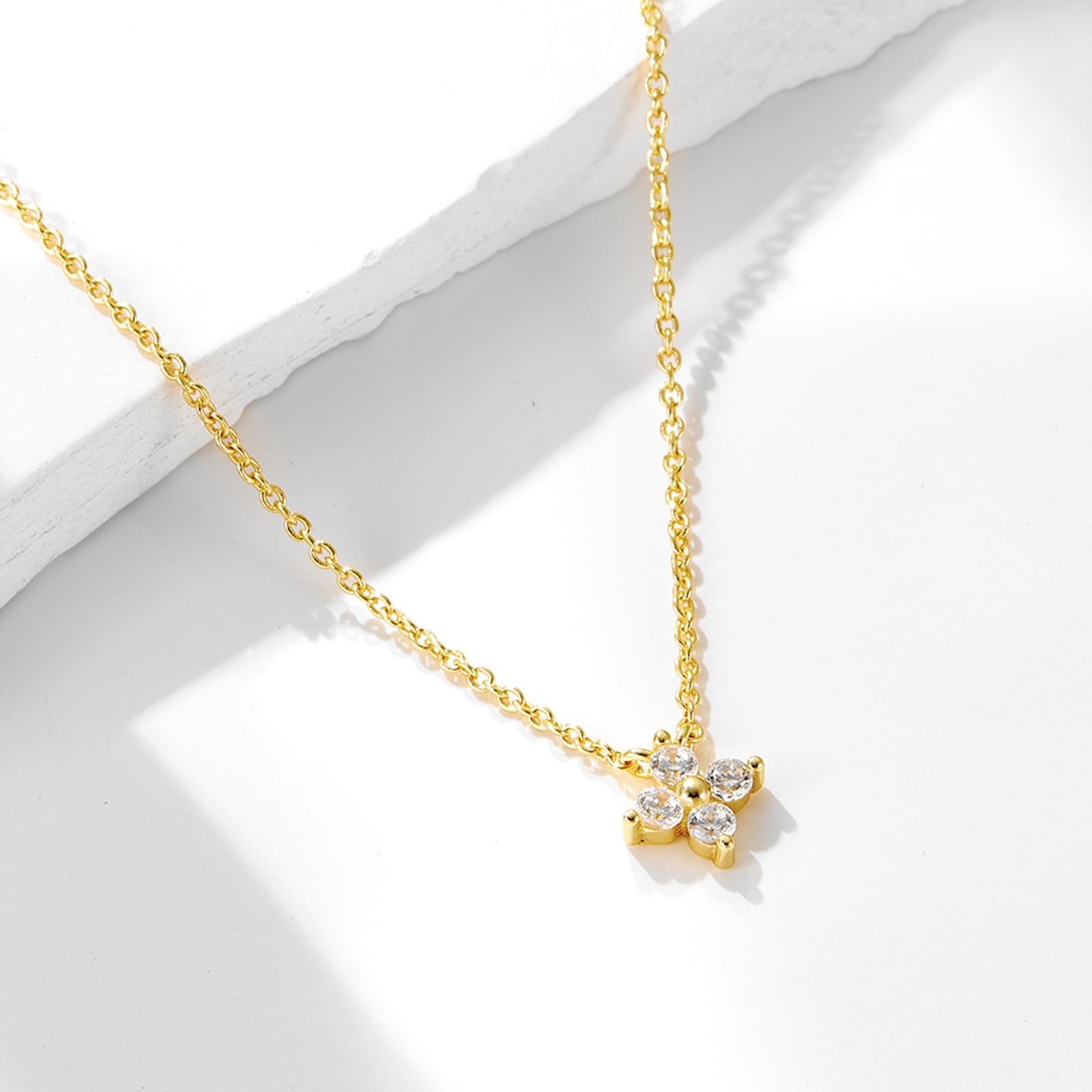 Collares de oro de flores para mujer, cadena de 9 K, 14 y 18 quilates con diamantes creados en laboratorio, collares de oro amarillo de 9 quilates para mujer, 40 + 5 cm