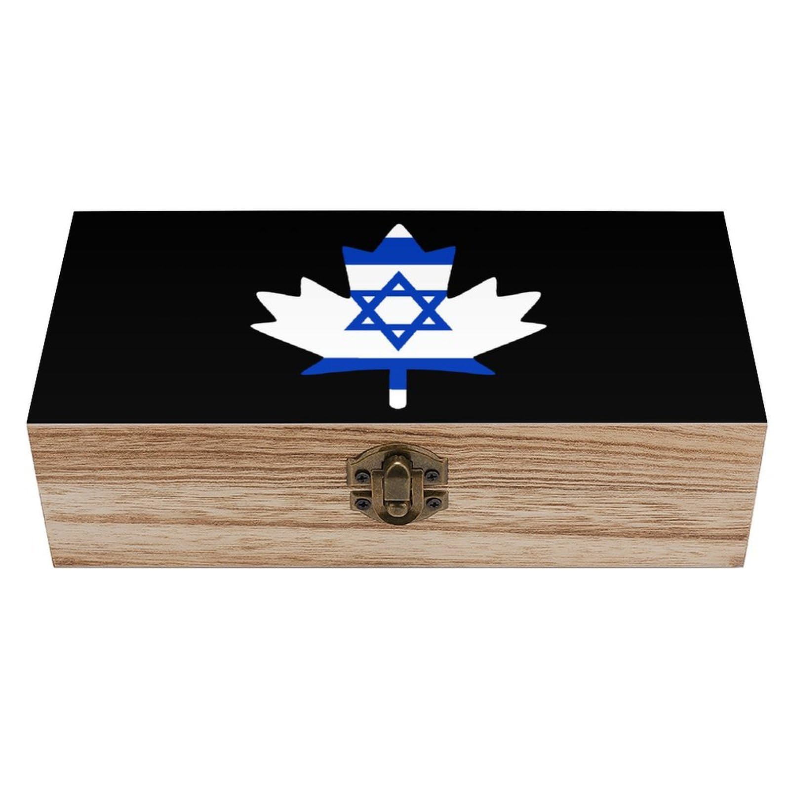 HLBSDM Israel Flag Canada Maple Leaf Wooden Box with Hinged Lid Decorative Storage Case Container