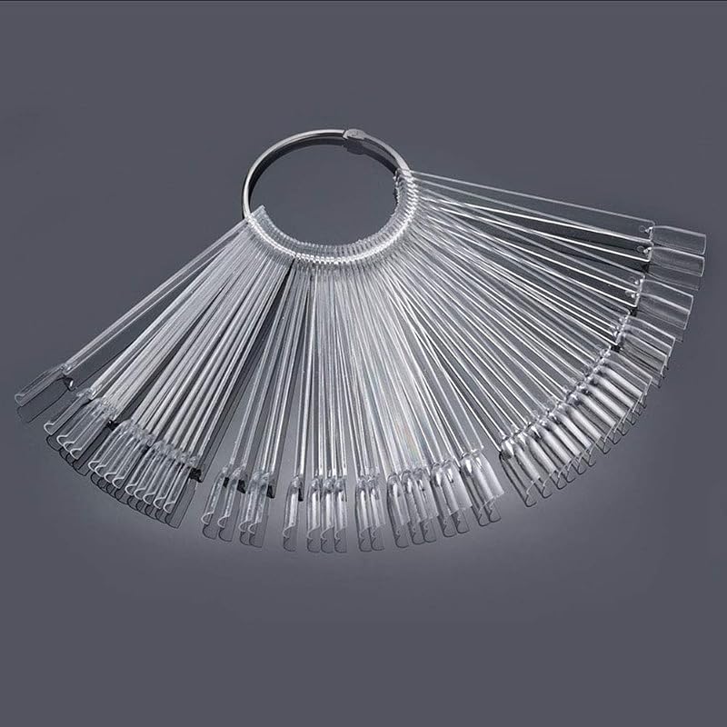 100 Pieces Nail Art Polish Display Practice Stick with Metal Split Ring Holder - Transparent Finger Clipper Nail Art Tips Display Swatches Nail Polish Color Board Card Plates Practice Templates