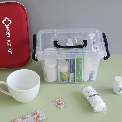 Miniatura 5 de Asking Paquete de 6 mini contenedores de plástico transparente con tapas, caja de almacenamiento de plástico con asas negras, 1.5 L