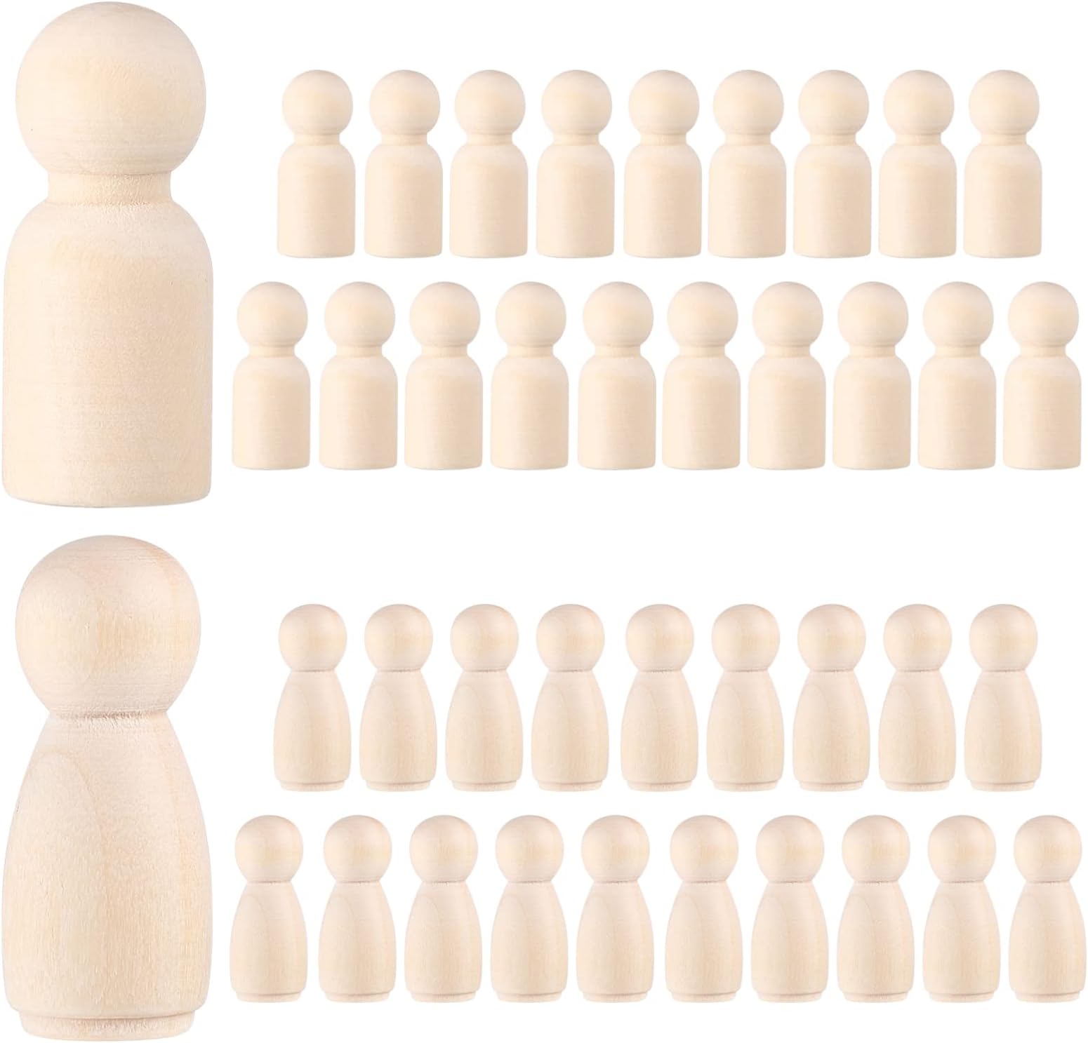 NUOBESTY 40pcs Wood Peg Dolls Unfinished Natural Wooden Peg Dolls Blank
