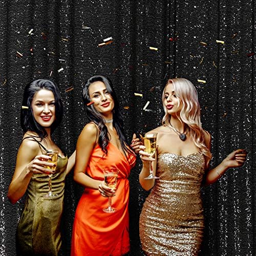 Poise3EHome5FT x 7FT Black Sequin Photography Backdrop Curtain for Party Decoration, Black