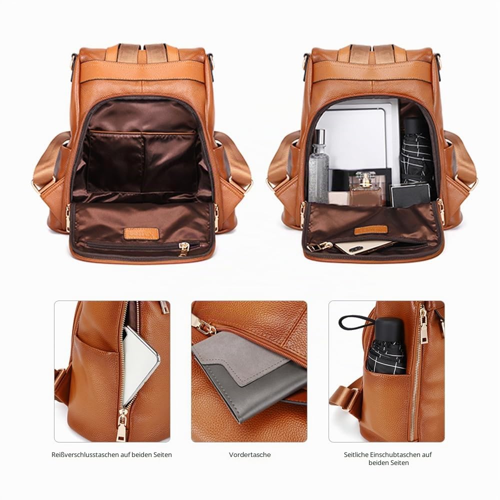 Kattee Damen Rucksack mit Diebstahlschutz Umhängetasche aus echtem Leder modische Umhängetasche für Damen