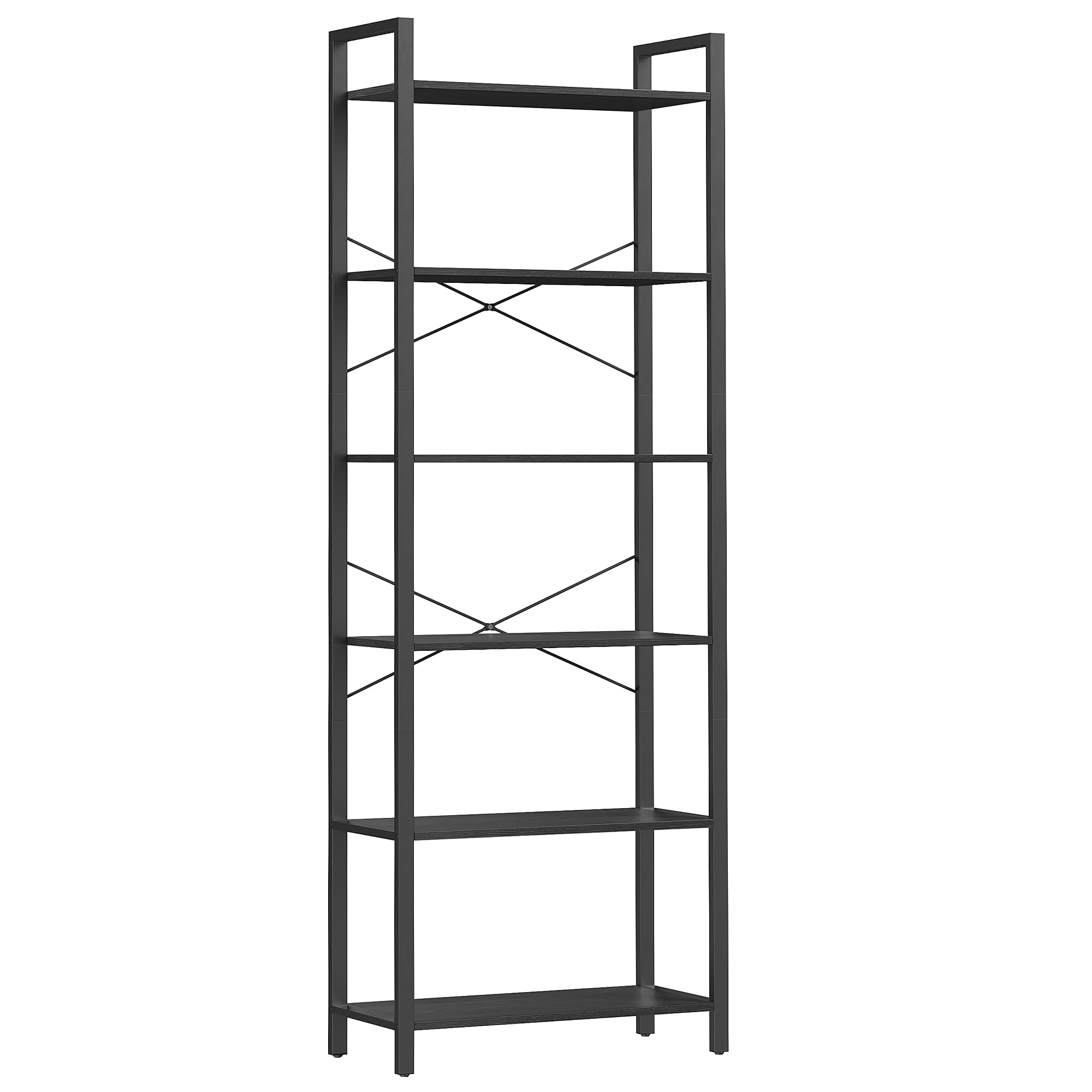 VASAGLE 6-Tier Bookshelf, Bookcase, Shelving Unit, for Office, Study, Living Room, Bedroom, 30 x 66 x 186 cm, Industrial, Ebony Black and Ink Black LLS062B56