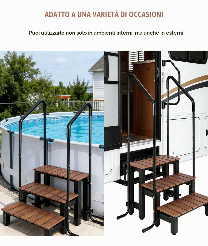 Gradini per Vasca Idromassaggio con Portata di 250 kg, 3 Gradini Scaletta per Camper, Scaletta per Piscina Fuori Terra, Scaletta per Vasca Idromassaggio da Esterno