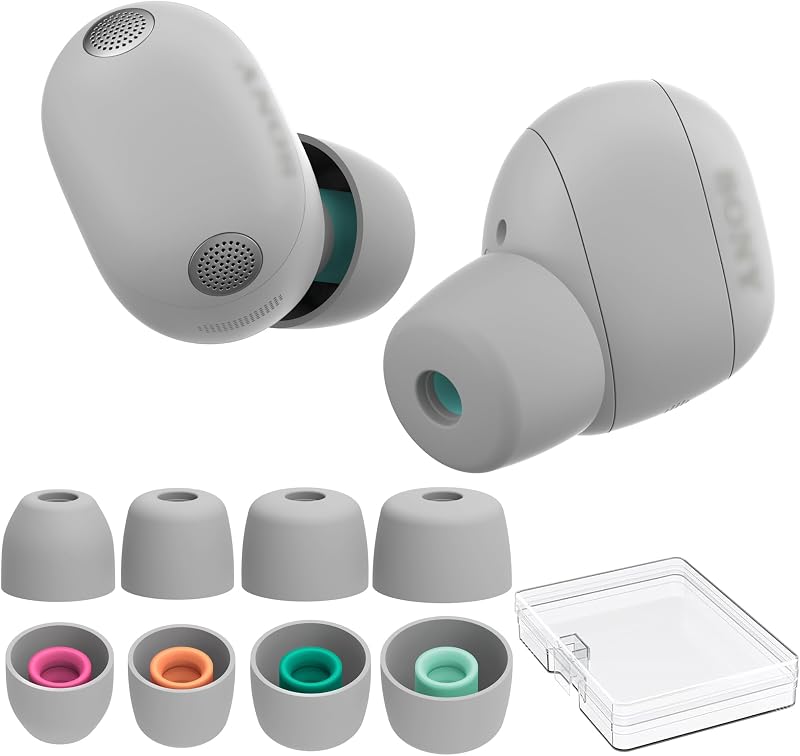 AhaStyle Ear Tips for Sony WF-1000XM6 (2026) / WF-1000XM5 / WF-1000XM4 | 4 Pairs: XS/S/M/L, Added Storage Box, Anti Slip, Secure Fit, Noise Reduction, Comfortable Silicone, Fits Charging Case