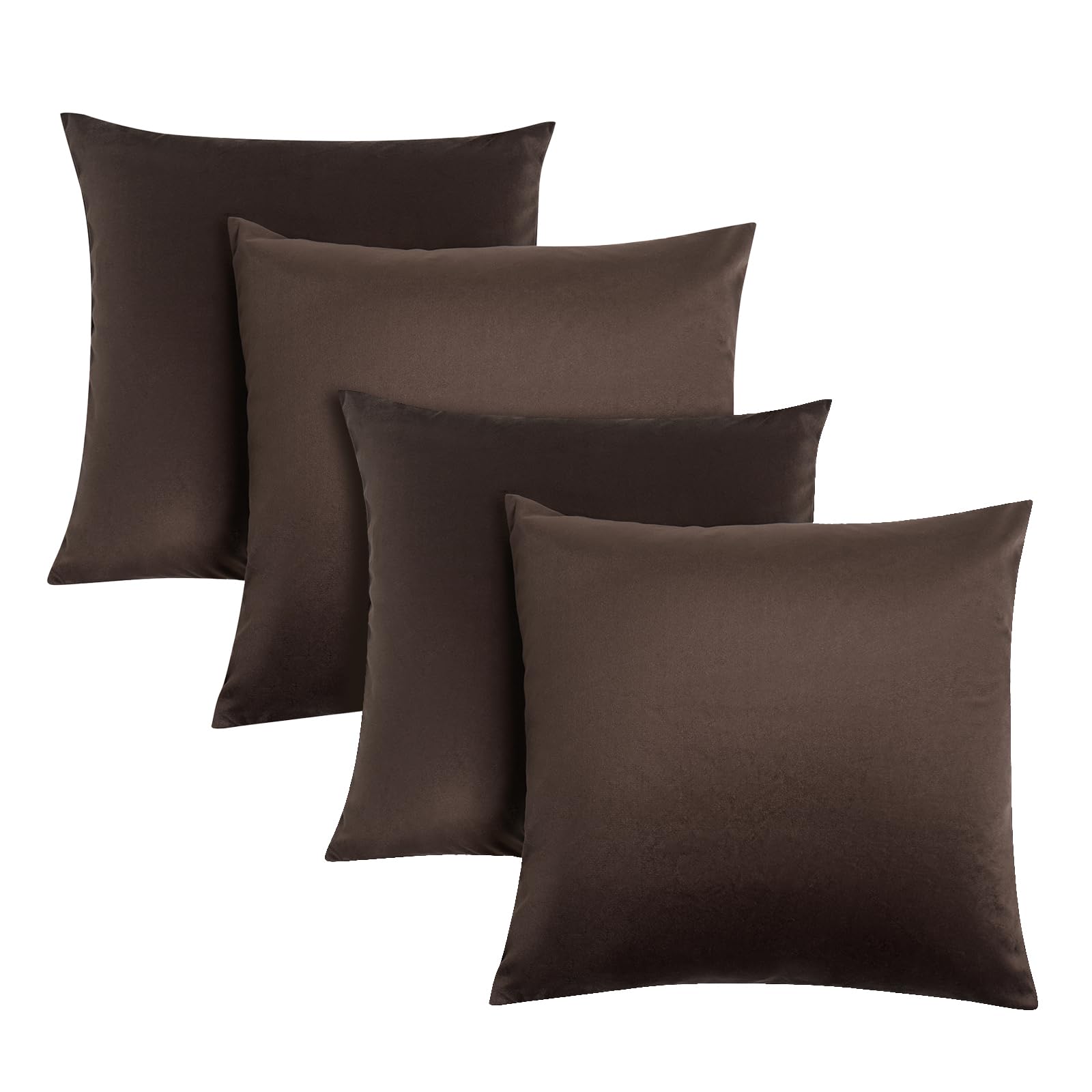 Ohs Women's Brown Matte Velvet Cushion Covers Set Of 4, Super Soft Cushion Covers 45 X 45 Decorative Square Throw Pillow Cover With Invisible Home Decor Sofa Bedroom Living Room, Chocolate