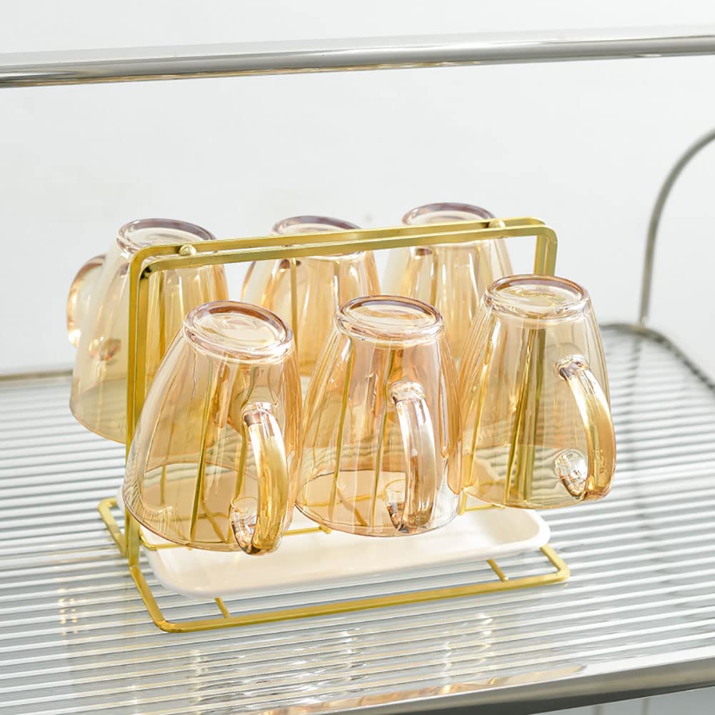12 Unzen Trinkgläser-Set mit 6 Gläsern,superbeständiges Trinkglas-Set aus gehärtetem Glas(6 Glasses+Shelf, Clear)