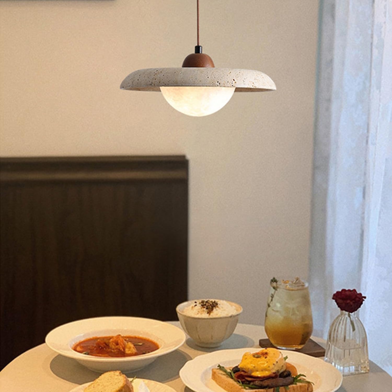 Lampadario Creativo Sospensione Travertino Stile Giapponese 9,8 In
