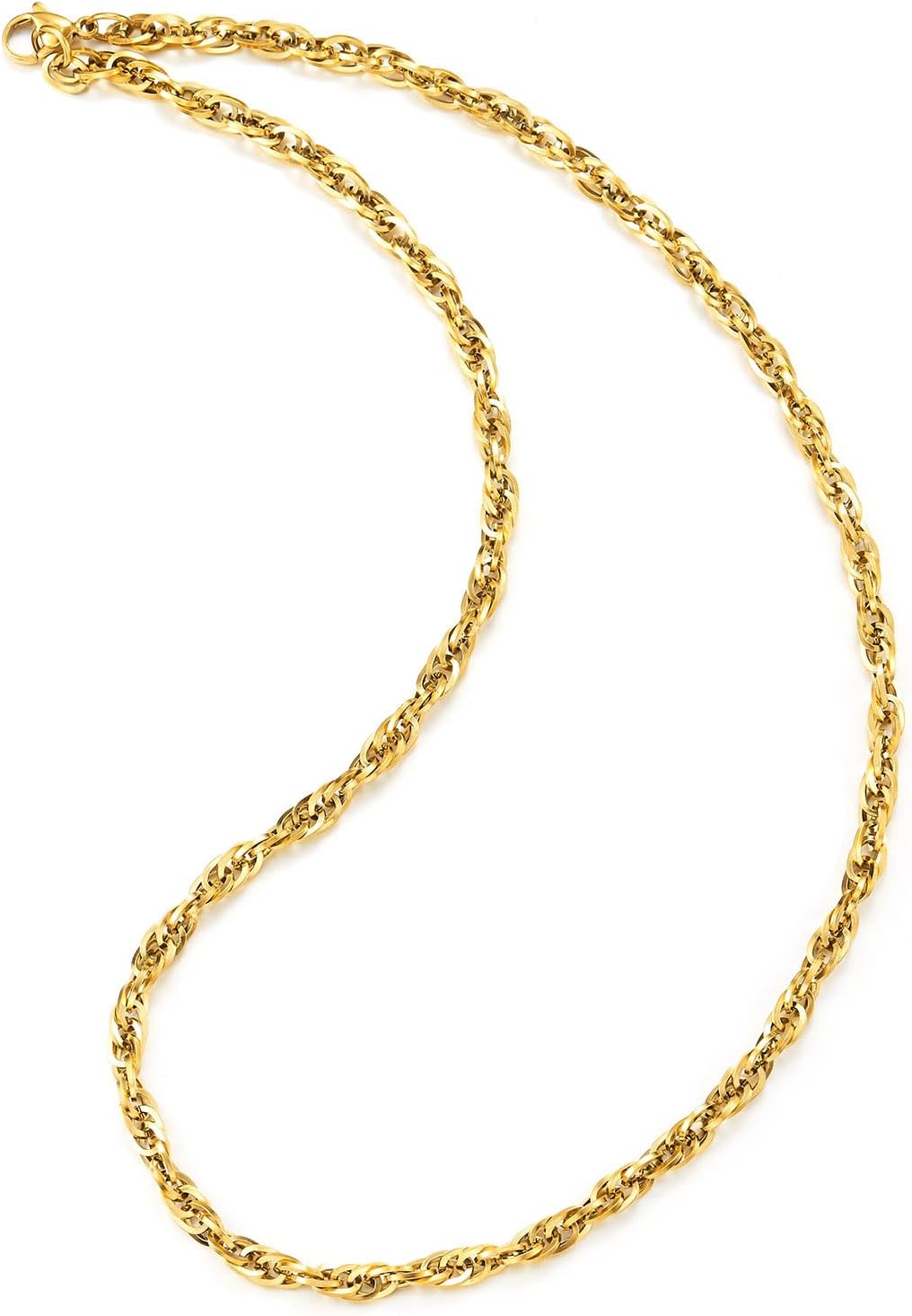 COOLSTEELANDBEYOND Rope Chain Necklace, Hip Hop Gold Chain Twisted Links, Steel Punk Rock, Mens Womens