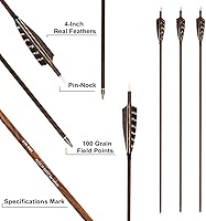 Vista 3 de Tiro con arco flechas de carbono de grano de madera eje 500 columna vertebral con plumas Fletching para caza tiro