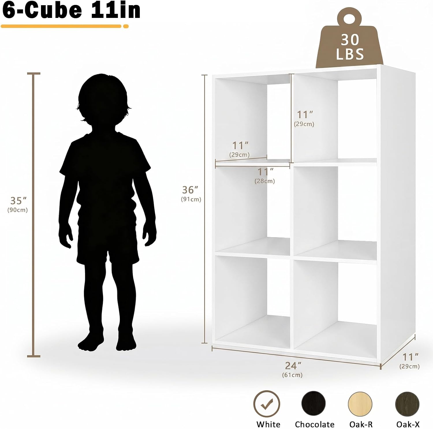 Endearing Limons【2026 Wooden 6 Cube Shelf Storage Organizer with Anti-Tipping Kits + Reversible Open Back Solid Panel Bookcase (11 x 11 Unit Cell White)