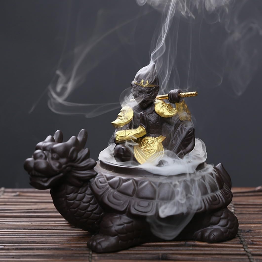 Windproof Dragon Turtle Incense Burner,Purple Sand Ceramic Backflow Incense Holder Creative Snake Wukong Smoke Incense Burner Home Decoration (Snake)