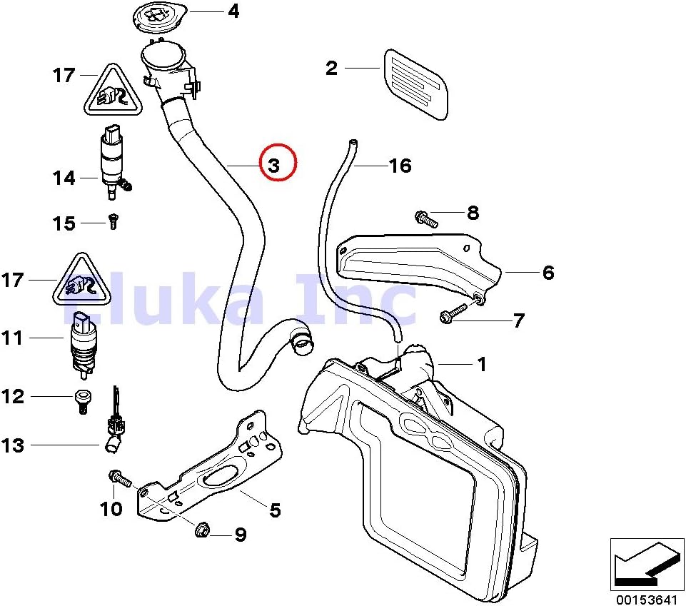 BMW Genuine Filler Pipe For Windshield Washer Fluid Reservoir 525i 525xi 530i 530xi 545i 550i 528i 528xi 535i 535xi 550i 530xi 535xi 645Ci 650i 650i 645Ci 650i 650i