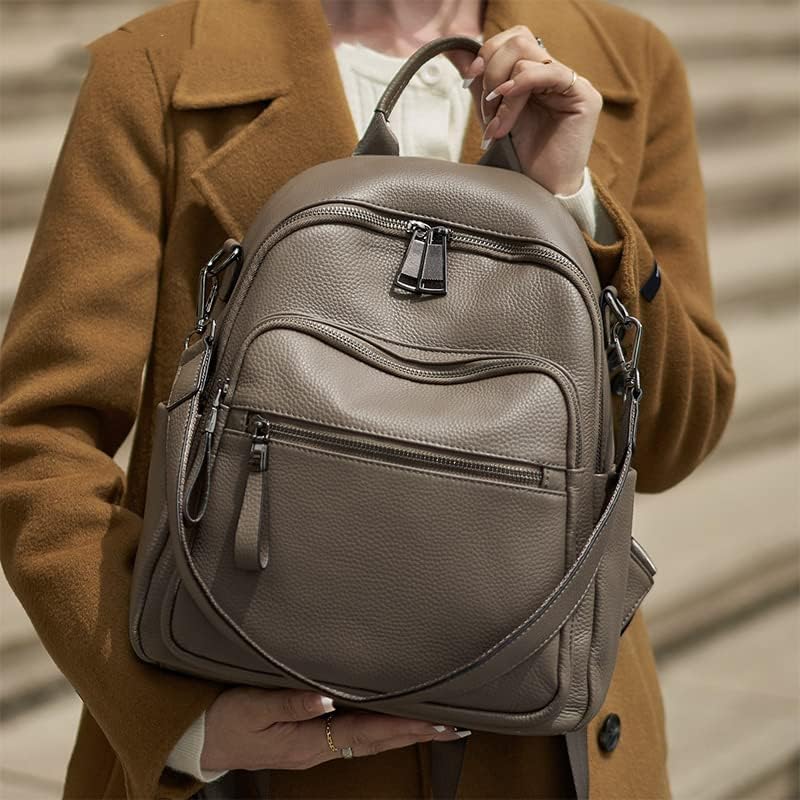 Genuine Leather Backpack Purse For Women Grey Real Soft Leather Travel Convertible Shoulder Bag - Image 5