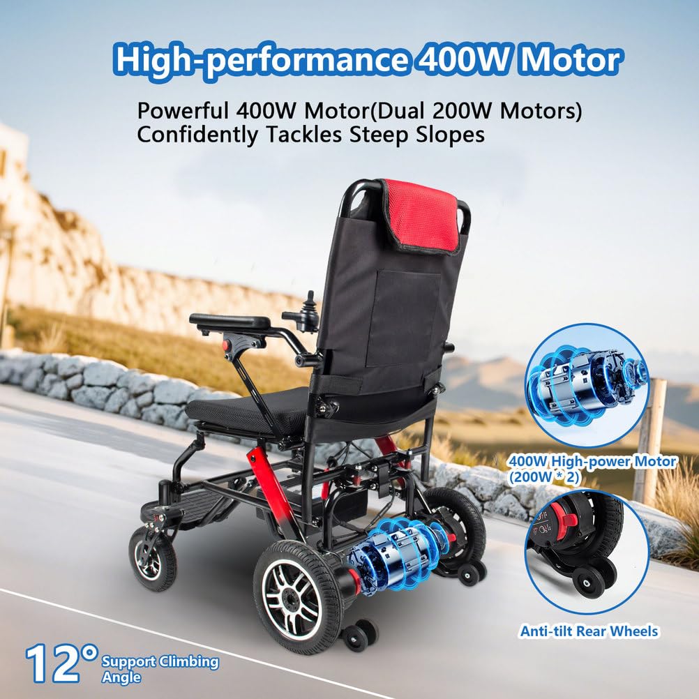 Chaise Roulante Électrique, Fauteuils Roulants Électriques Pliables 15-20 Km Longue Plage De Voyage, Chaise Roulante Électrique All Terrain pour Adultes Aînés
