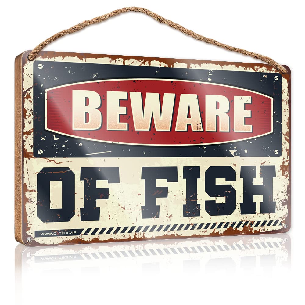 Dtha One Color Wood Pantry Signs For Kitchen Beware Of Fish Wooden Sign Front Door Decor Signs For Front Door(15X28cm)