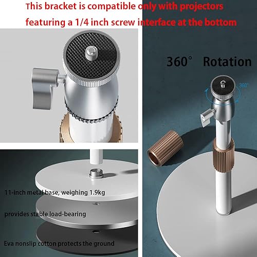 Miniatura 5 de Pico - Soporte para proyector con base de metal estable, extensión flexible y ajuste de ángulo, gestión de cables, interfaz de 14 de pulgada, ideal
