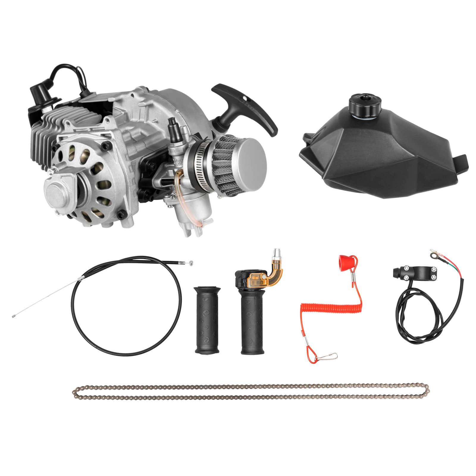 Motor Minimoto 49cc, 1,9 kW/7000rpm Minimoto Gasolina, 49,85cc Mini Moto Gasolina, 2 Tiempos Moto 49cc, 3CV Motor de Gasolina de 1,2 Litros, Capacidad de Carga de 180kg