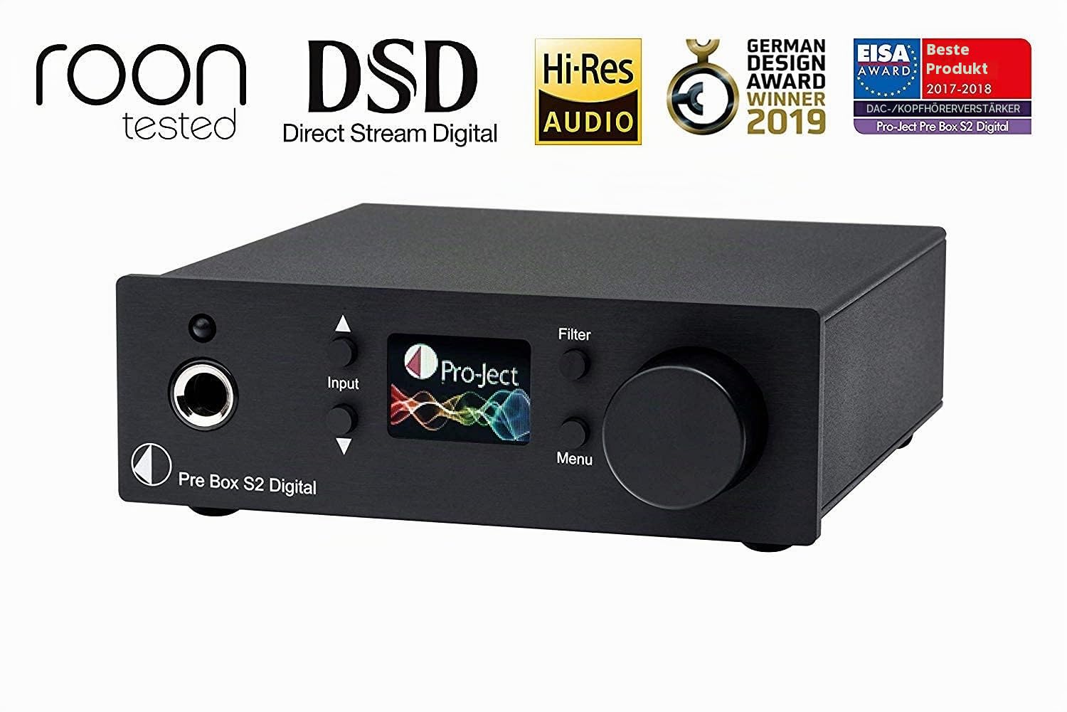 Pro-Ject Pre Box S2 Digital - Stereo Vorverstärker - MQA & DSD512, Schwarz | Audiophiler Mikro-Vorverstärker mit USB-DAC, Kopfhörerausgang, Roon Tested, 24bit/192kHz für HiFi-Systeme