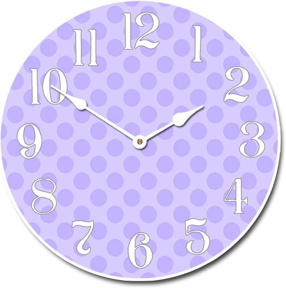 Purple Dots Wall Clock | Ultra Quiet Quartz Mechanism | Hand Made in USA Beautiful Crisp Lasting Color | Comes in 8 Sizes | 12-Inch